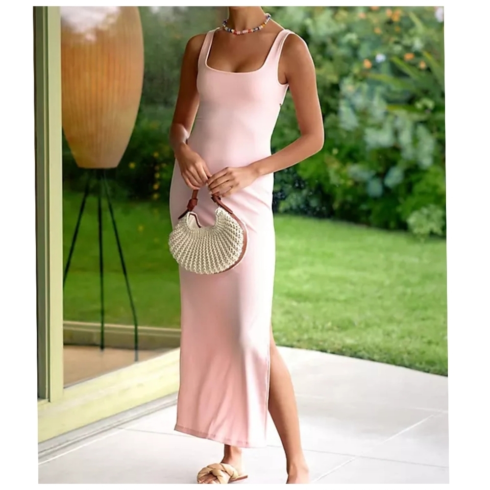 L'Space Blush Pink Open Back Maxi Dress w/ Twist Minimalist Softgirl Size Small